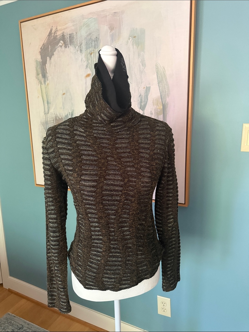 Alberto Makali Metallic Black Textured Knit Mock Neck Sweater M